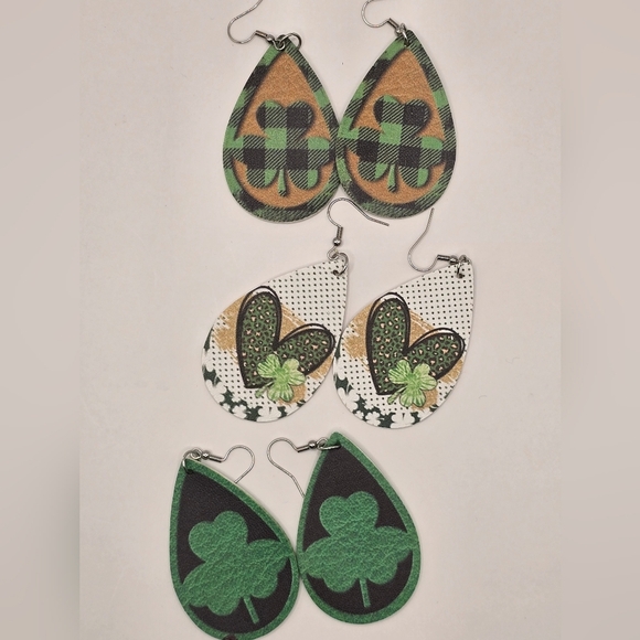 St.Patrick's Shamrock & Hearts Teardrop Earrings Set Of 3 $12 - Picture 1 of 3